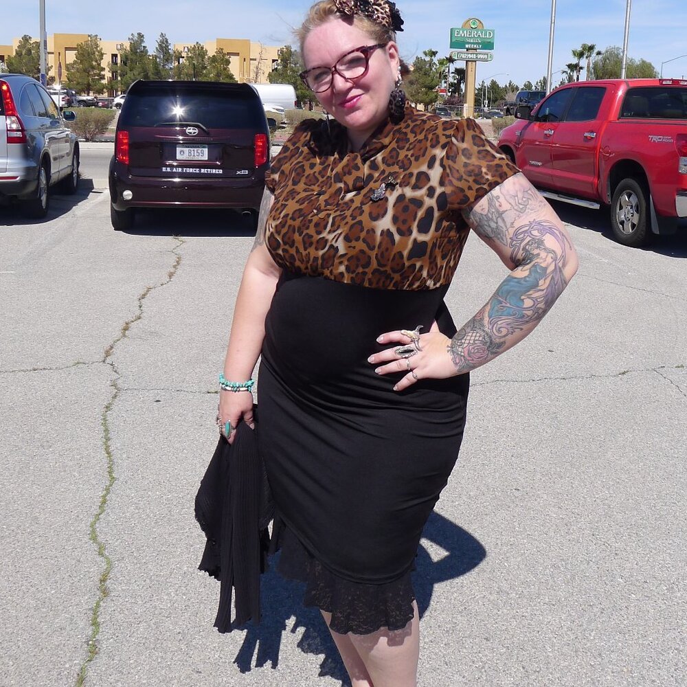 Retro Pinup Rockabilly Midi Dress leopard and Black, Stretch Plus Size